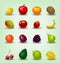Vector cartoon realistic fruit template collection including lemon apple orange kiwi mango strawberry banana starfruit