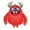 Vector cartoon of a red fat and fluffy Halloween monster with big ears wearing glasses.