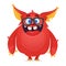 Vector cartoon of a red fat and fluffy Halloween monster with big ears wearing glasses