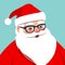 Vector cartoon Santa Claus character portrait illustration. Friendly smiling Santa wearing eyeglasses isolated on aqua blue.