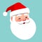 Vector cartoon Santa Claus character portrait illustration. Friendly smiling winking Santa isolated on aqua blue. Christmas