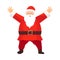 Vector cartoon Santa Claus with a white beard welcoming with hello. Christmas symbol in red clothing, brown boots. The