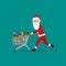 Vector cartoon Santa running with shopping trolley