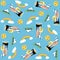 Vector cartoon seamless pattern with cute plane