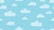 Vector cartoon seamless pattern of flat shape clouds on a blue background. Abstract cloudscape, heaven and sky print for kids room