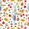 Vector Cartoon seamless pattern with ingridients of pizza