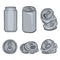 Vector Cartoon Set of Blank Gray Can Illustrations