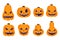 Vector cartoon set of illustrations with Halloween Jack-o-lantern orange pumpkins on a white background