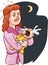 Vector of a Cartoon Sleepless White Mother Carrying a Crying Bab