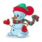 A vector cartoon snowman. Christmas character in red gloves and scarf.