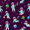 Vector cartoon spacemen cosmic seamless pattern