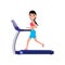 Vector cartoon sporty girl running on a treadmill