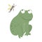 Vector cartoon style flat funny frog with mosquito isolated on white background. Cute illustration of woodland swamp animal.