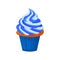 Vector cartoon style illustration of sweet cupcake. Delicious sweet dessert decorated with blue creme. Muffin isolated