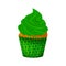 Vector cartoon style illustration of sweet cupcake. Delicious sweet dessert decorated with green creme. Muffin isolated