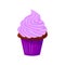 Vector cartoon style illustration of sweet cupcake. Delicious sweet dessert decorated with lavender creme. Muffin isolated