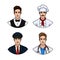 Vector cartoon style set of handsome young man wearing uniform.