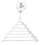 Vector Cartoon of Successful Man or Businessman Celebrating Financial Success on the Peak of the Pyramid Holding Dollar