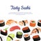 Vector cartoon sushi types background