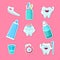 Vector cartoon teeth hygiene stickers isolated on plain background