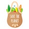 Vector cartoon textile grocery bag with eco quot with healthy or