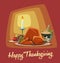 Vector cartoon thanksgiving dinner menu with roasted turkey fruits and mashed potato