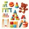 Vector cartoon toys for children playground, kindergarten