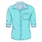 Vector Cartoon Turquoise Men Shirt with Roll Up Sleeves