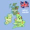 Vector cartoon United Kingdom map national symbols