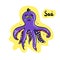 Vector cartoon violet octopus on the yellow background. Baby, children print, illustration. Sad feeling.