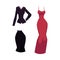 Vector cartoon woman office suit and evening dress