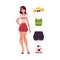 Vector cartoon woman and summer vacation outftit