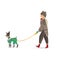 Vector cartoon woman walking at dog cold weather