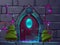 Vector cartoon wooden magic door, mystery portal