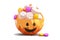 vector carving pumpkin basket with candies. colorful candies in the pumpkin. smiling jack o lantern with sweet candies