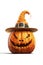 vector carving pumpkin. holiday pumpkin with hat. smiling scary jack o lantern vector illustration white background