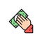 Vector cash payment, receiving money flat color line icon.