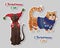 Vector cats stickers: Christmas pets in clothes.