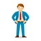 Vector caucasian man character in business suit standing at bossy pose