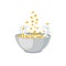 Vector cereal bowl, Corn Flakes falling into a bowl isolated on white background.