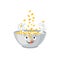 Vector cereal bowl, corn flakes falling into a bowl isolated on white background, funny cartoon character.