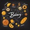 Vector chalkboard bakery food poster in flat style