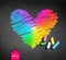 Vector chalked sketch of rainbow colored heart