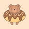 Vector character of cute bear in a chocolate doughnut
