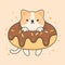 Vector character of cute cat in a chocolate doughnut