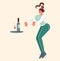 Vector character fitness beautiful girl standing refuses alcohol. A sharp negative gesture towards wine. A woman chooses