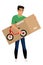 Vector character illustration of man holding bicycle in box