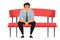 Vector character illustration sad man sits at sofa alone