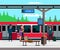 Vector character illustration of train station and passengers