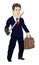 Vector character of a man in a formal suit with a tie, sword and briefcase. Mascot of a hero, defender, lawyer, office employee,